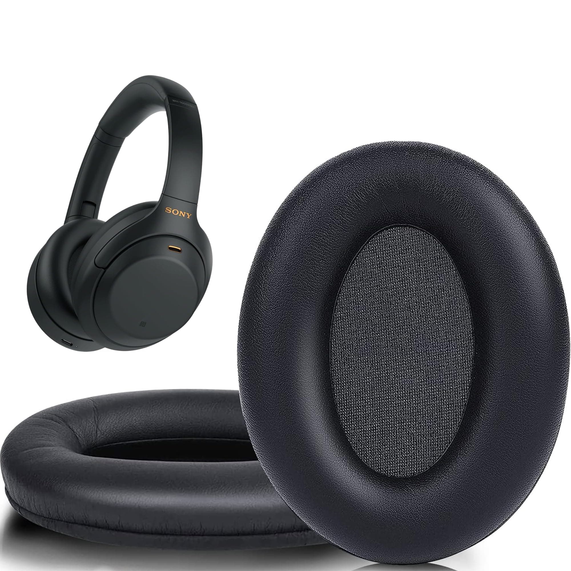 Sounce Replacement Earpads Cushions Compatible with Sony WH-1000XM4 (WH1000XM4) Over-Ear Headphones Premium Black Softer Leather Earmuffs with High-Density Noise Cancelling Durable (1 Pair)