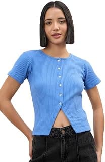 SASSAFRAS Women's Round Neck Button Down Top