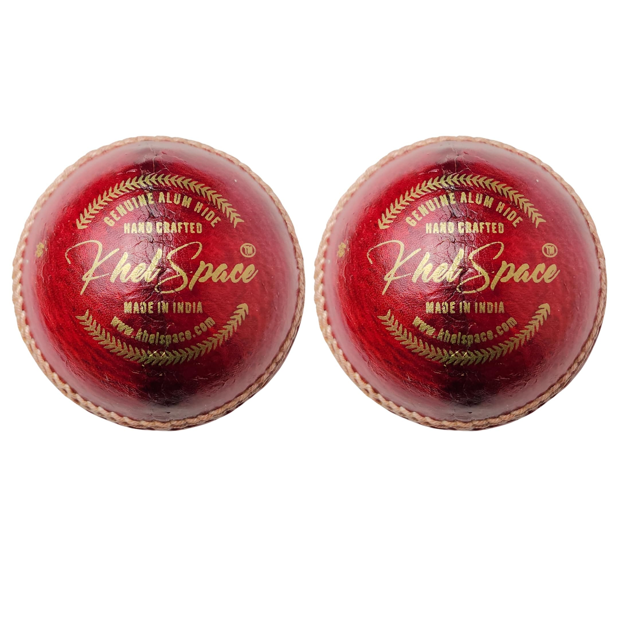 KHELSPACE KS-20 4 Piece Leather Cricket Ball Red | Hand-Stitched Professional Grade | Durable for Test, ODI, T20 & Practice Matches | Swing & Seam Optimized | Premium Shine |Pack of 2 Cricket Balls