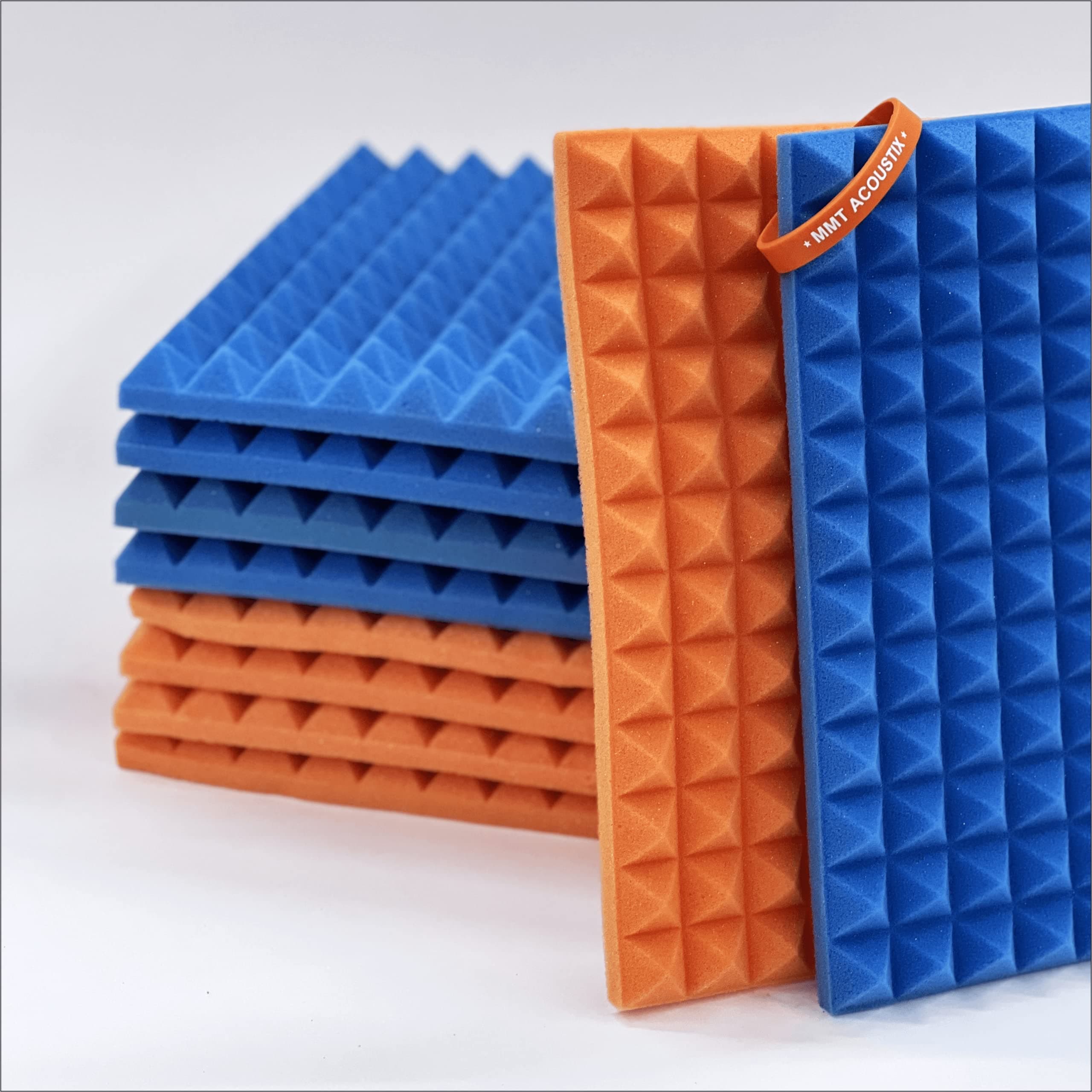 MMT Acoustix® 90Pc Pyramid Acoustic Foam, ProStudio Sound Setup, Soundproofing Noise Reduction Acoustic Panels | 12"x12"Ft 1” Thick, Orange + BlueColor
