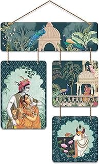 Artvibes Indian Devotional Pichwai Art Shri Radha & Krishna Wooden Wall Hanger for Home | Spiritual Decor Items | Wall Poster | Artwork| Stylish Modern Decor Item | Gift Items (WH_6532N)