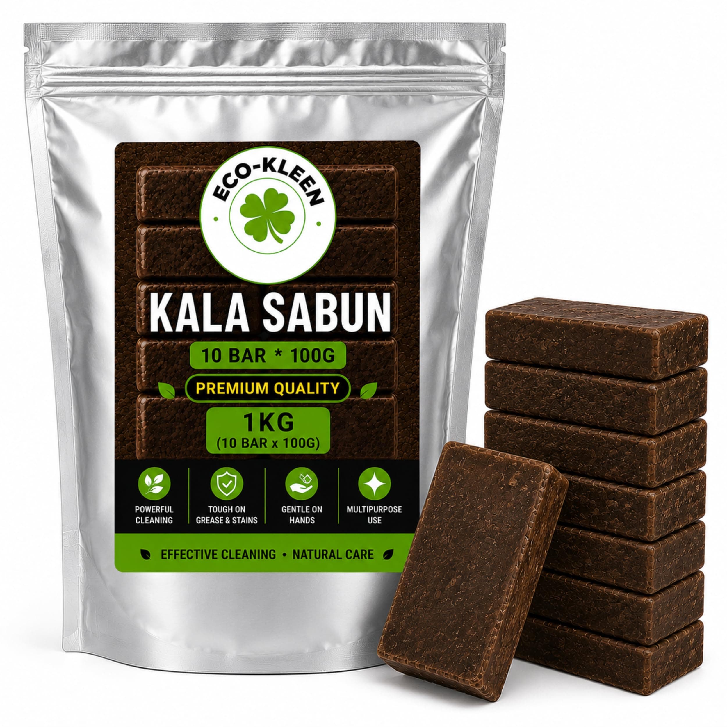 ECO-KLEEN Kala Sabun Natural Dishwashing Soap Bars 1000g (10 x 100g) | Powerful Grease Remover for Utensils & Kitchenware | Removes Tough Oil & Food Stains | Long Lasting Kitchen Cleaning Bars