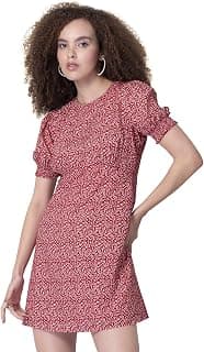 FabAlley Women's Crepe Red Floral Skater Dress Mini