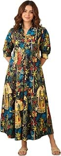 Leriya Fashion Dress for Woman Rayon Printed Maxi Dress | V Neck Half Sleeve Flared Casual & Party Look Long Dress