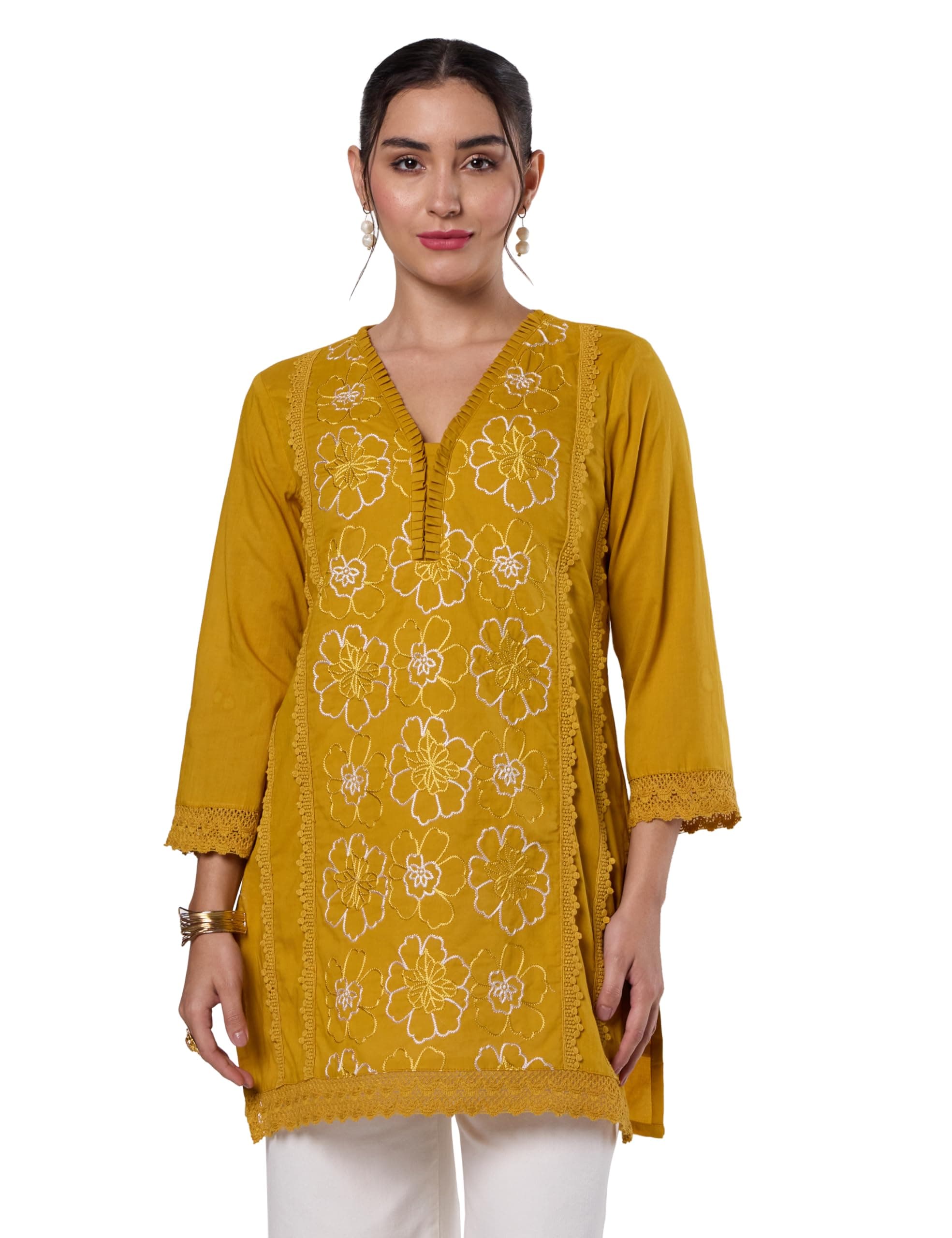 Amazon Brand - Myx Women's Pure Cotton Embroidered Short Kurti | Tunic | Short Kurta (Available in Plus Sizes)