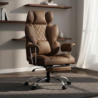 DROGO Ergonomic Office Chair for Work from Home 400LBS, PU Leather Computer Chair for Study with High Back, Cushion Seat, Armrest, Head & Lumbar Support | Gaming Chair with Footrest & Recline (Tan)