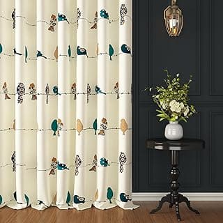 Story@Home Window Curtains 5 Feet Long 4 Piece | Birds Printed Cotton Curtain | Light Filtering Curtains | Curtain for Living Room | (116 x 152 cm, White & Mustard) | Perfect for Home Decor