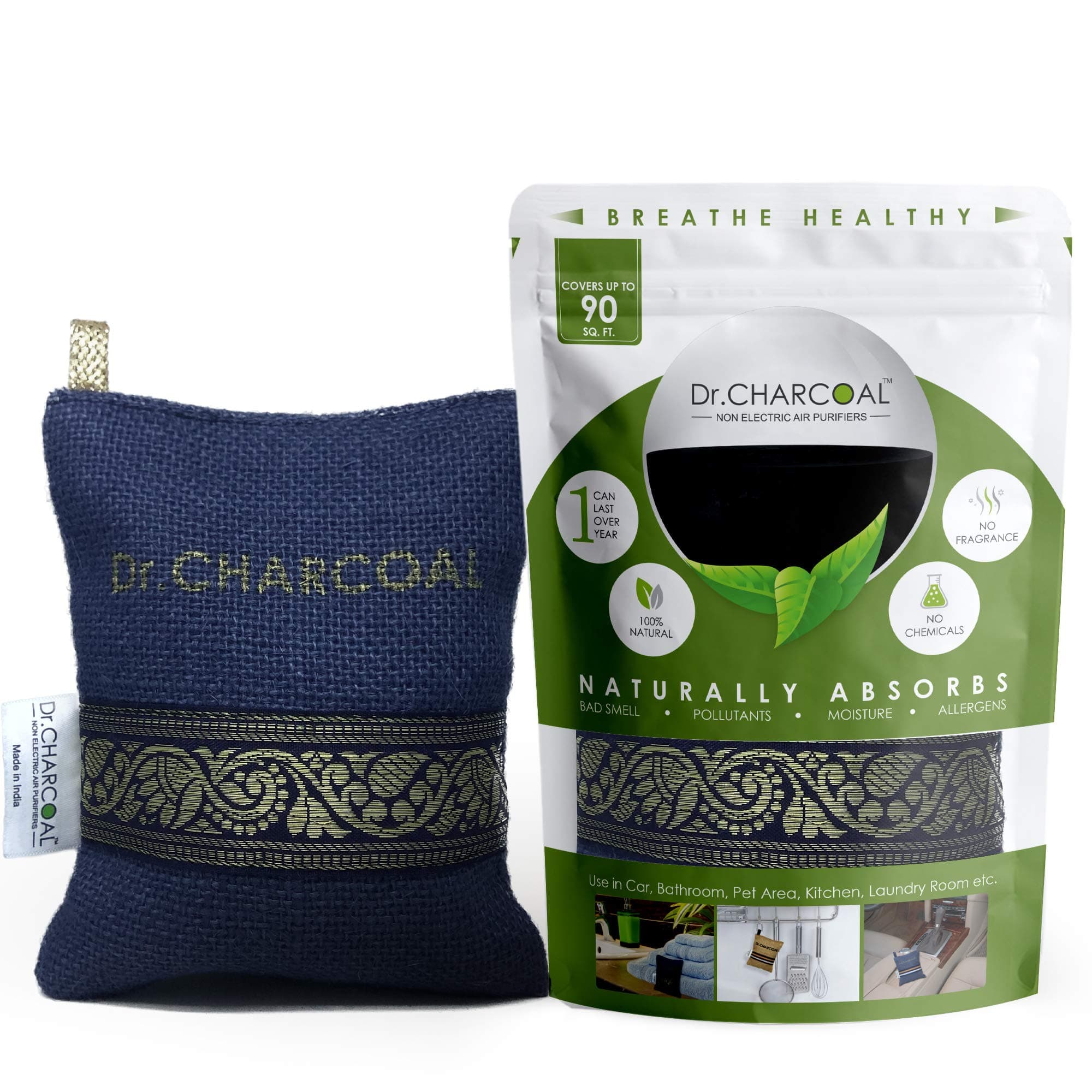 Dr. CHARCOAL Car Air Purifier, Lasts 1 Year, Removes Bad Smell and Moisture, Can also be used in Bathrooms and Kitchen, 200G