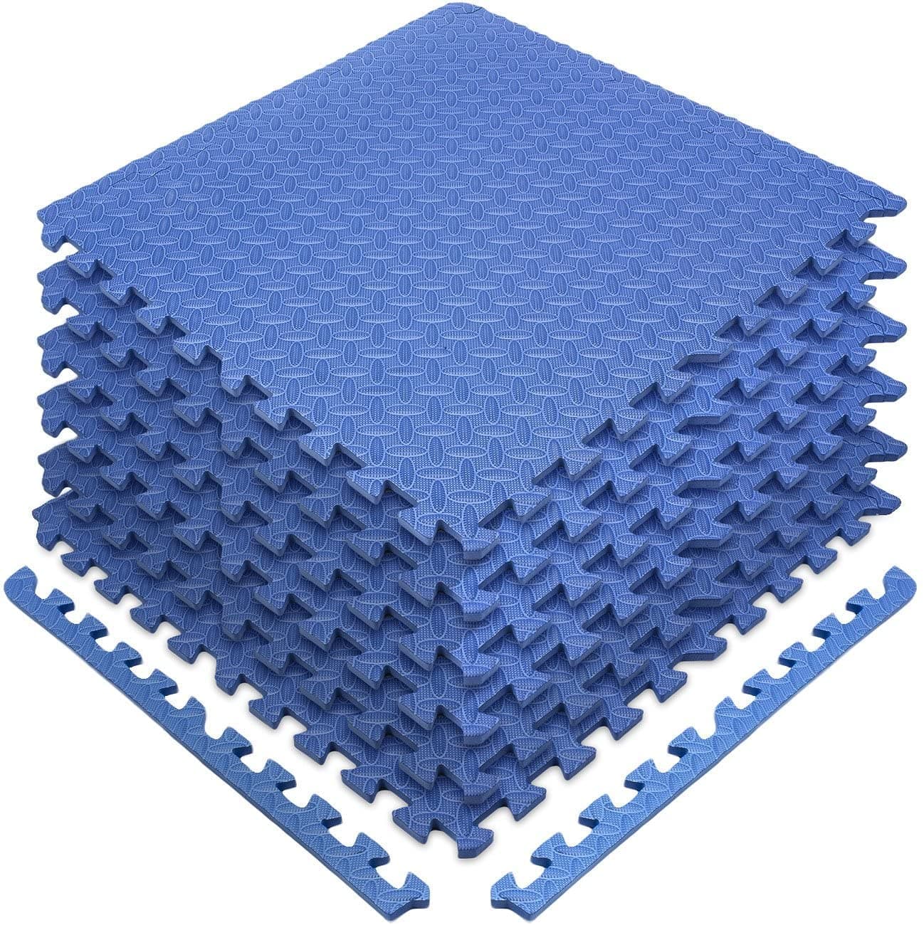 SIGNATRON Fitness Puzzle Mat, Gym Floor Mat, Exercise Mat, EVA Foam Interlocking Tiles, Protective Flooring for Home Gym Equipment and Workouts, 12mm (Blue, 16 SqFt - 4 Mats)