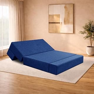 Velvet 3-Seater Apsen Sofa Bed with Tufted Sleeper Couch with Adjustable Backrest– Living Room Furniture - Blue Color