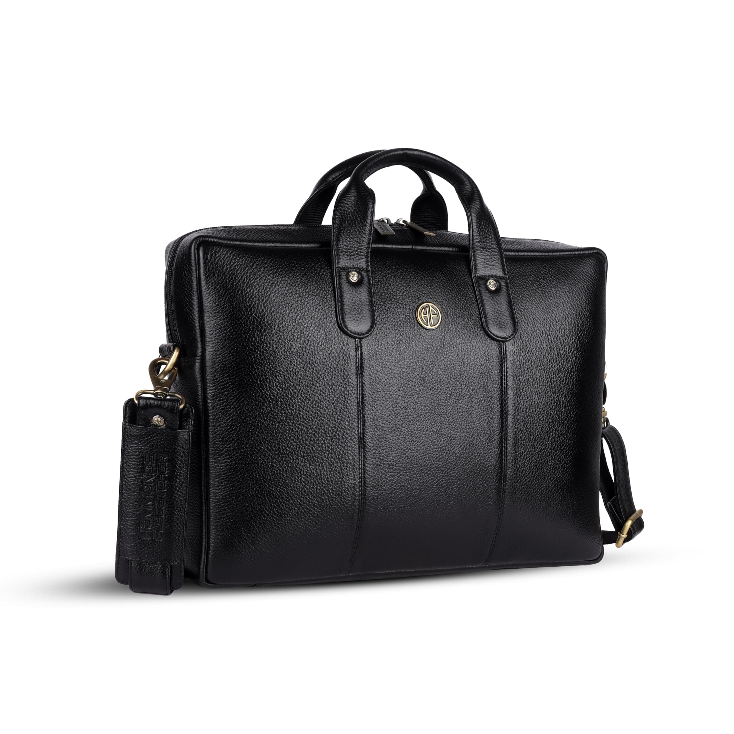 HAMMONDS FLYCATCHER Genuine Leather Office Bag for Men, Laptop Bag for Men, Leather Bag for men for 14 Inch Laptop, Adjustable Strap, Multi Compartments, Water Resistant, 1 Year Warranty - Black