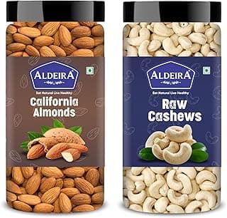 ALDEIRA Natural Raw California Almonds & Whole Cashews Jar Combo (250g + 250g) – Fresh & Unsalted Dry Fruits Pack |