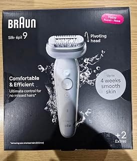 Braun Silk-épil 9 Women's Epilator, Hair Remover with Swivelling Head, Long-Lasting Hair Removal, Silky Smooth Skin, Wet and Dry, Waterproof, Includes Case, Made in Germany, 9-011, White/Silver