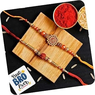 eCraftIndia eCraftIndia Set of 2 Om & Rudraksha Rakhis with Roli Chawal Pack and Best Bro Ever Fridge Magnet - Rakhi for Brother, Bhaiya, Bhai