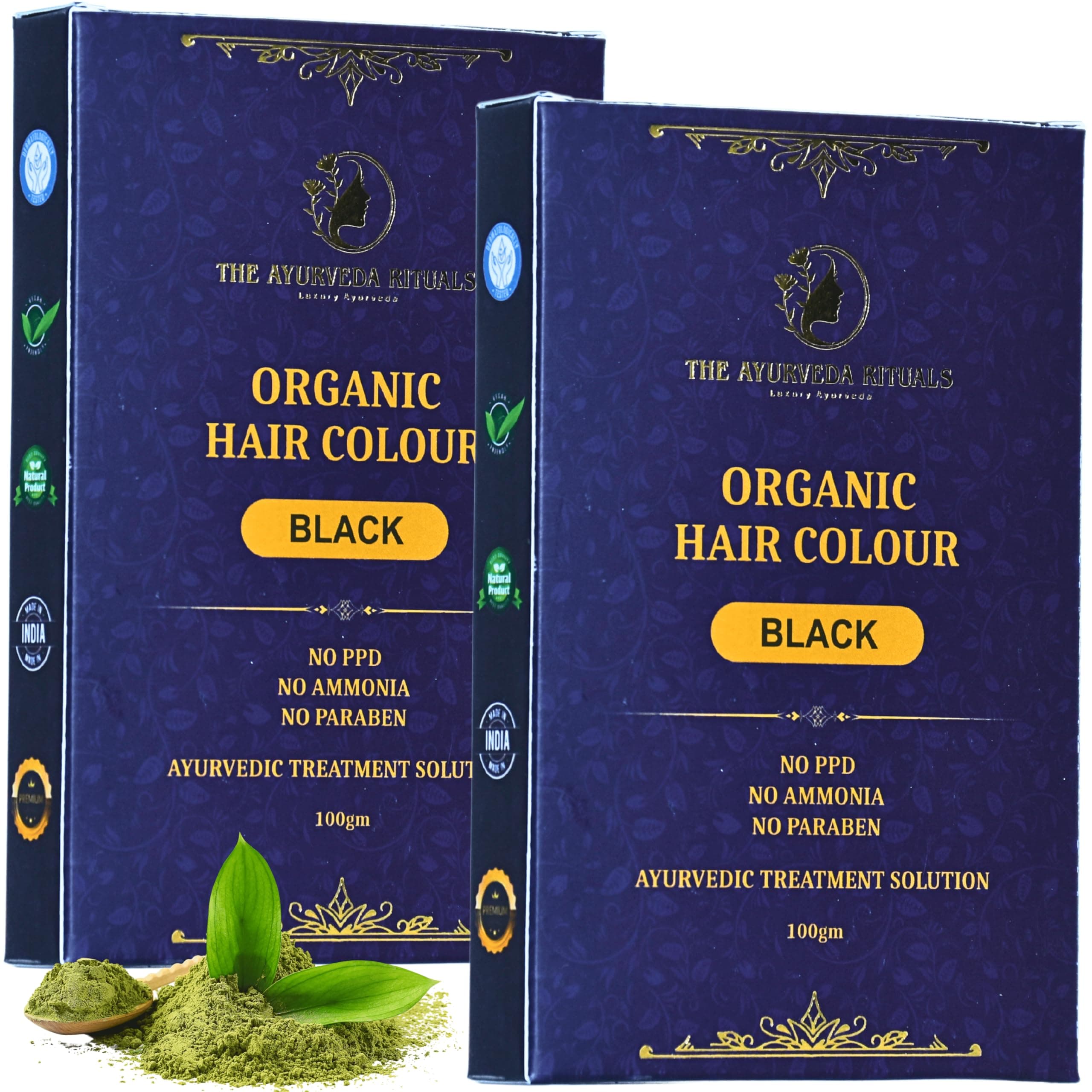 Organic Hair Colour Black for Women & Men (200g, Pack of 2) Herbal Henna Based Hair Color Powder | Ammonia & PPD Free, Plant Based Black Hair Dye | Amla, Shikakai, Bhringraj, Hibiscus Hair Colour