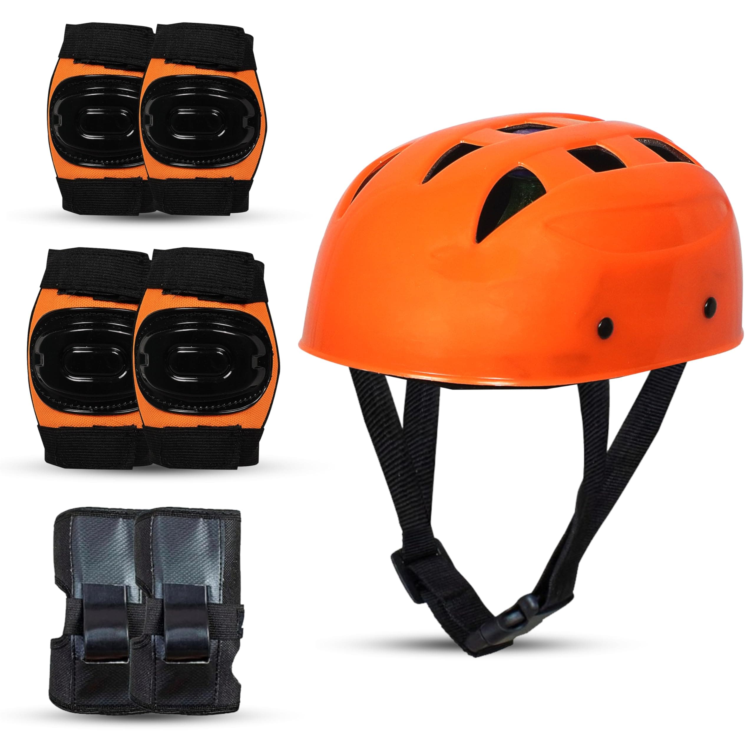 Protoner Kids Skating Protection Kit with Helmet, Knee Pads, Elbow Pads and Wrist Guards,Multiple Colors & Sizes (Orange, Large)