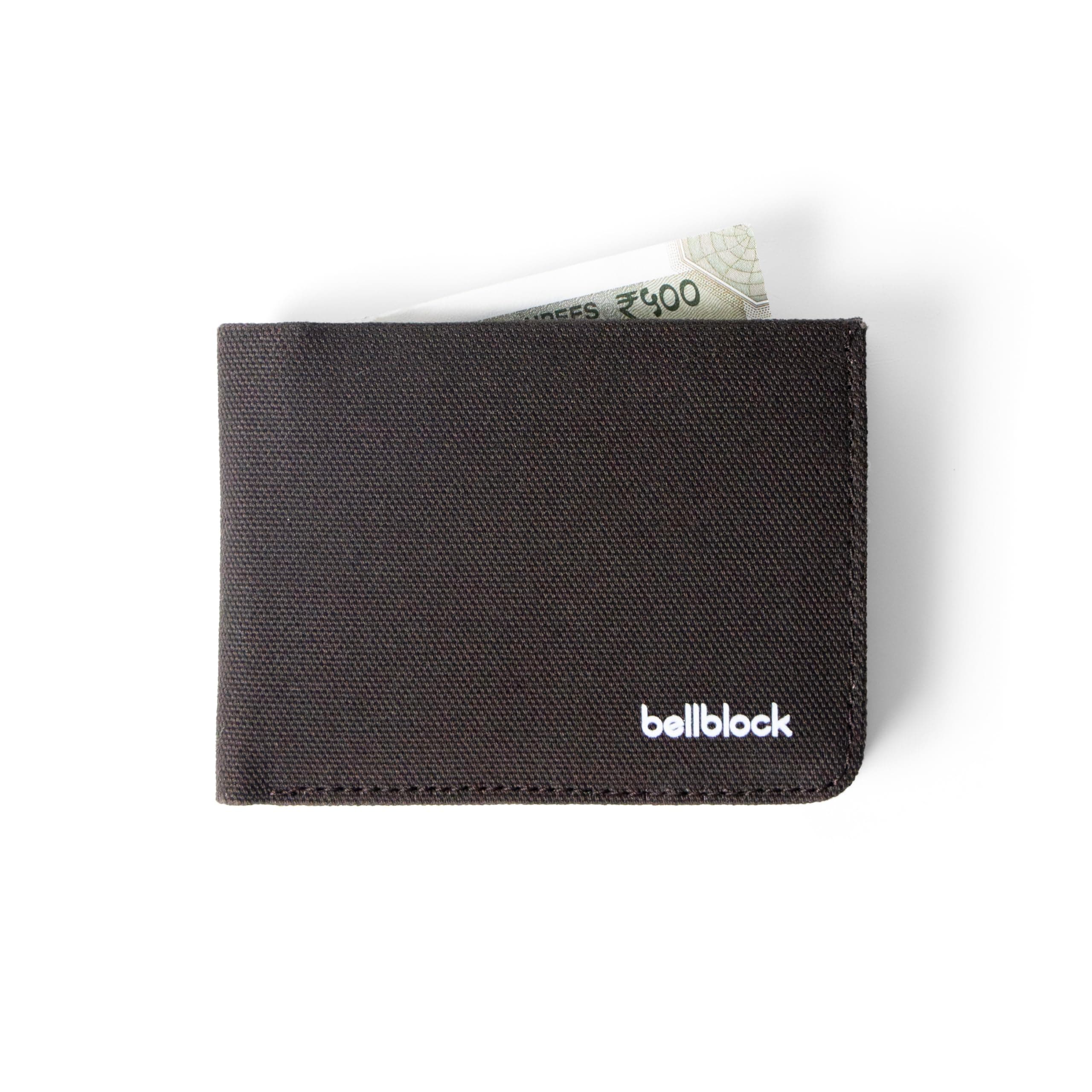 Bellblock Slim Sleeve Canvas Wallet for Men/Women | Minimal Handcrafted Bifold Wallet | with Sim, Mobile Pin & Hidden Extra Card Slots | Mocha Black