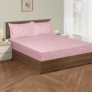 Swayam Pure Cotton Double Bedsheet with 2 Pillow Covers | 210 TC Soft Breathable Bed Sheet | Floral Printed | Size 90 x 108 inch | Comfortable & Durable for Bedroom - Pink