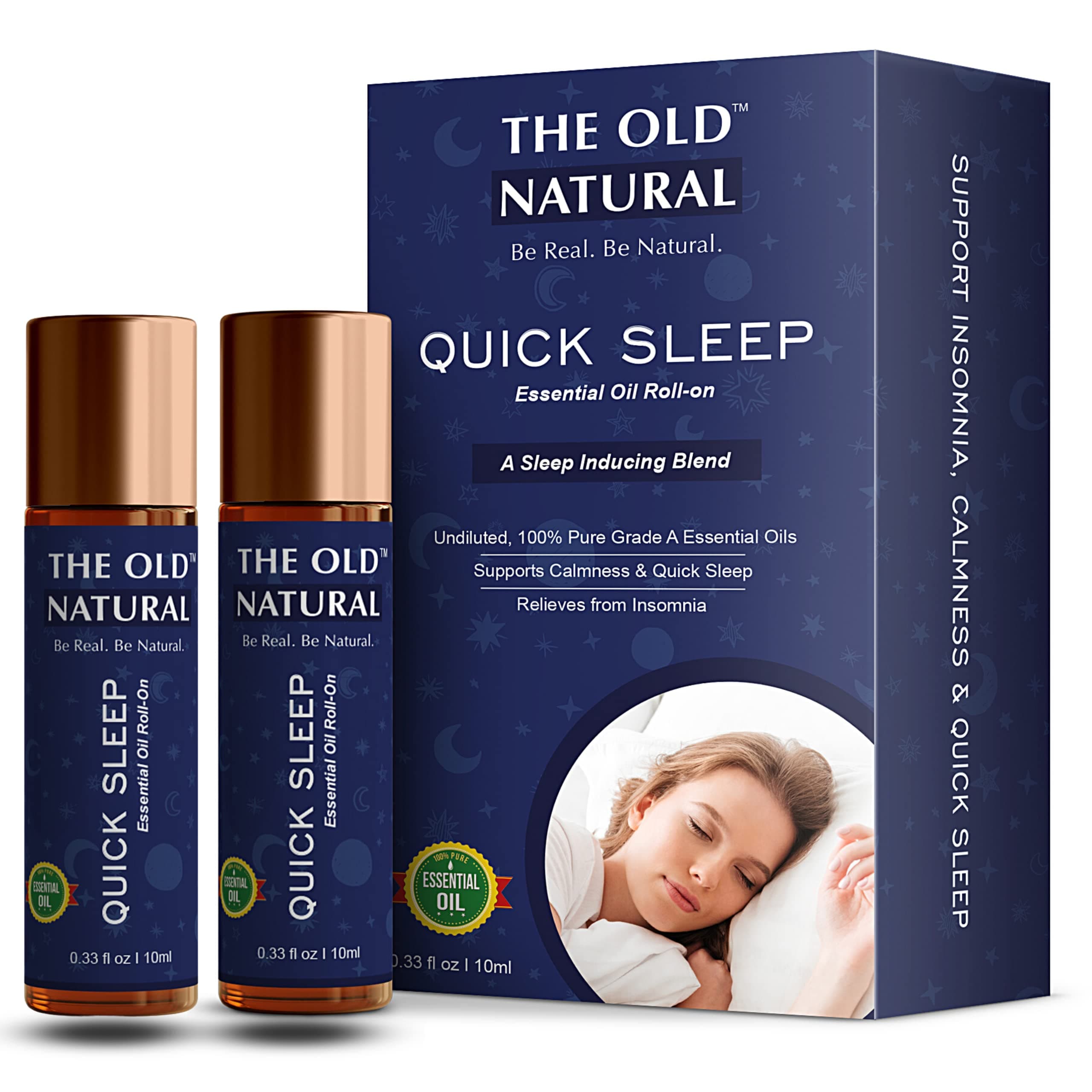 The Old Natural Quick Sleep Roll On For Instant Sleep, Stress Relief, Relaxation - An Unique Blend Of Essential Oils (Pack of 2-20ml)