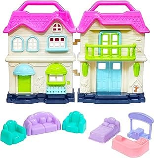 VGRASSP Doll Family House Set Toy for Kids - Pretend Play Toy with Door Bell and Openable Doors - Role Play Doll House for Girls with 6 Accessories - Color As Per Stock