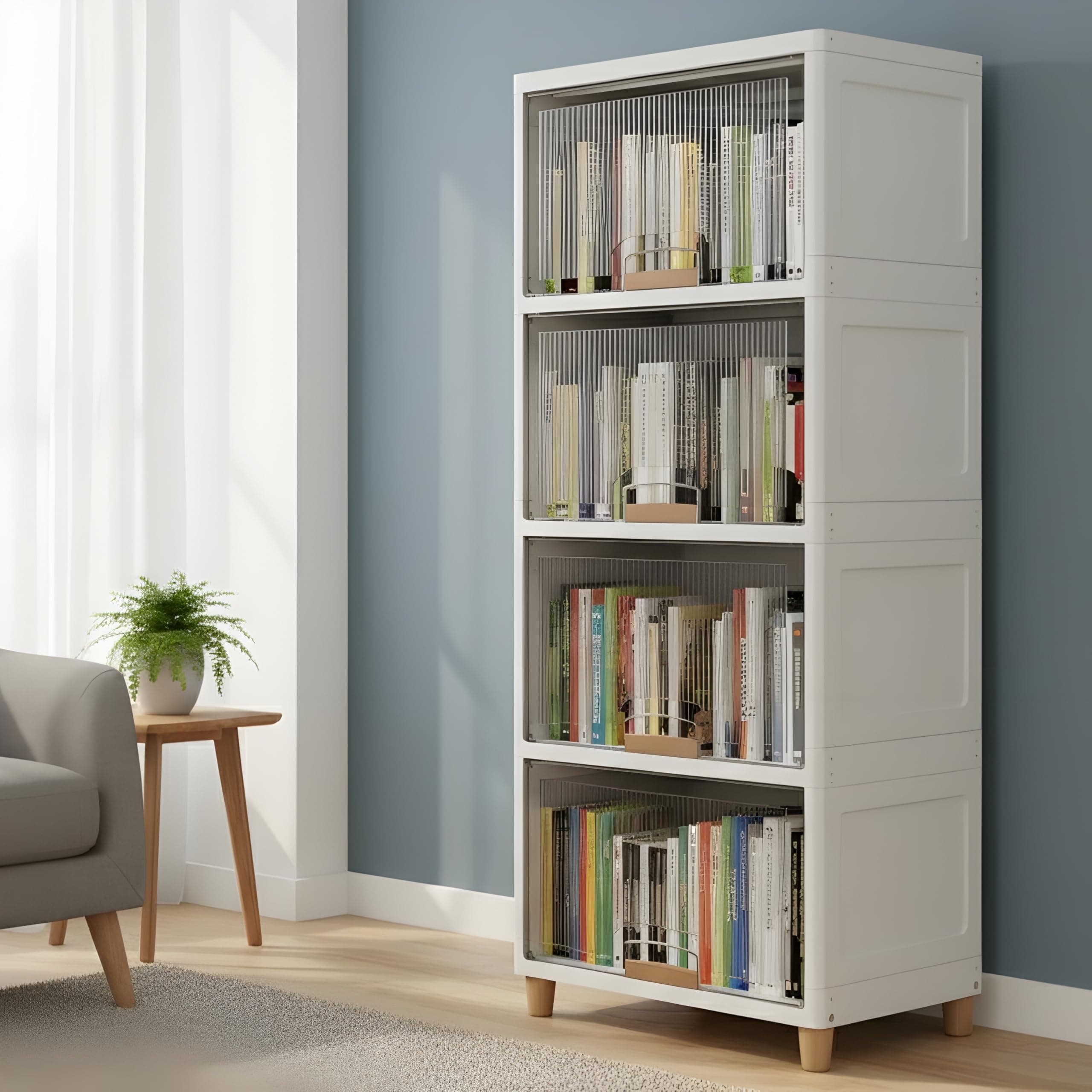 DECOLOGY BookShelf for Home |Engineered Books Organizer for Study Room | Multipurpose book Shelf for Home, Office |Book Organizer for Library | Living Room furniture (Cupboard Rack - Transparent,4PCS)