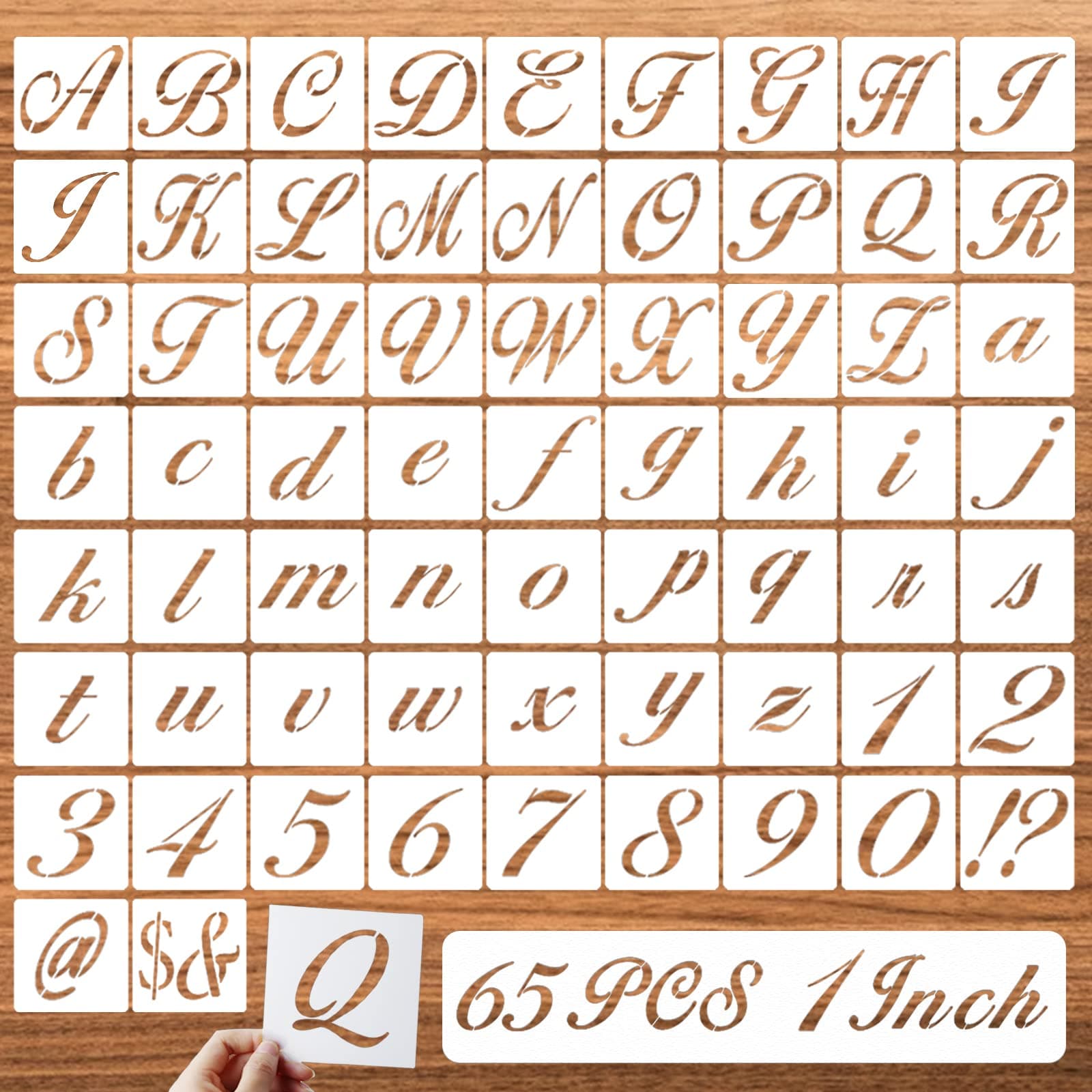DZXCYZ 1 Inch Letter Symbol Stencils for Painting on Wood, 65 Pcs Alphabet Drawing Templates with Calligraphy Large Font and Cursive Letters Numbers Signs, Reusable Plastic Art Craft Stencils
