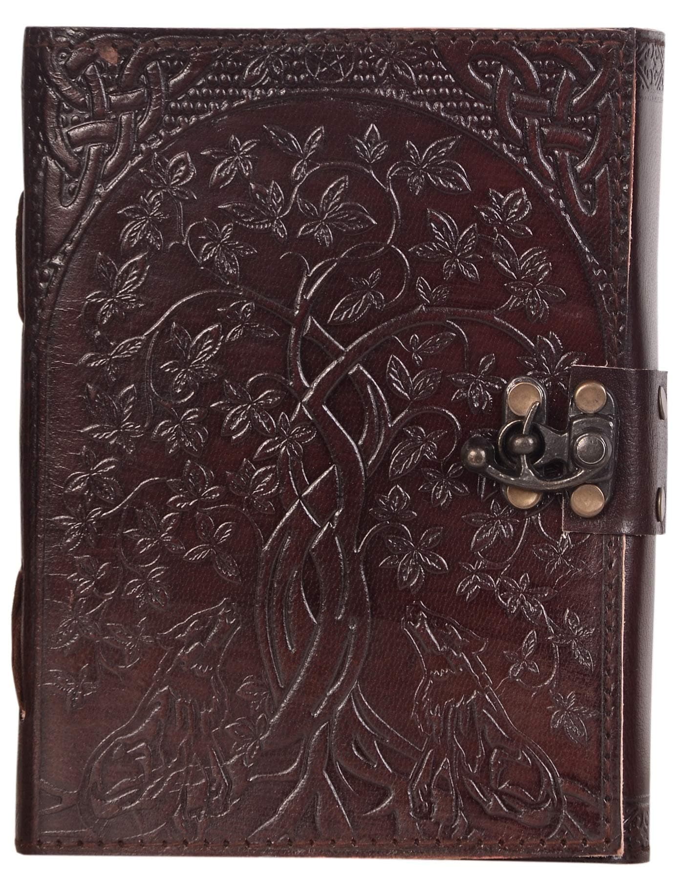 CAVALO - Be Unique Handmade Leather Diary Embossed With Star,Journey & Double Wolf Diary With Antique Lock For Artist Sketchbook,Scrapbook,Drawing,Writing Etc .Size 5 * 7 Inch (Double Wolf),240 Pages
