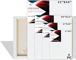 VARIETY CANVAS 10 Oz Primed Cotton Pre Stretched Canvas Boards for Painting with Wooden Frame, Multi Size, Different Size Set of 4 Piece, (6x8, 8x10, 10x12, 12x16 Inch)