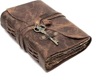 Leather Diary Writing Notebook Unique Handmade Embossed Travel Diary (Deckle Edge Paper Diary), 200 Pages