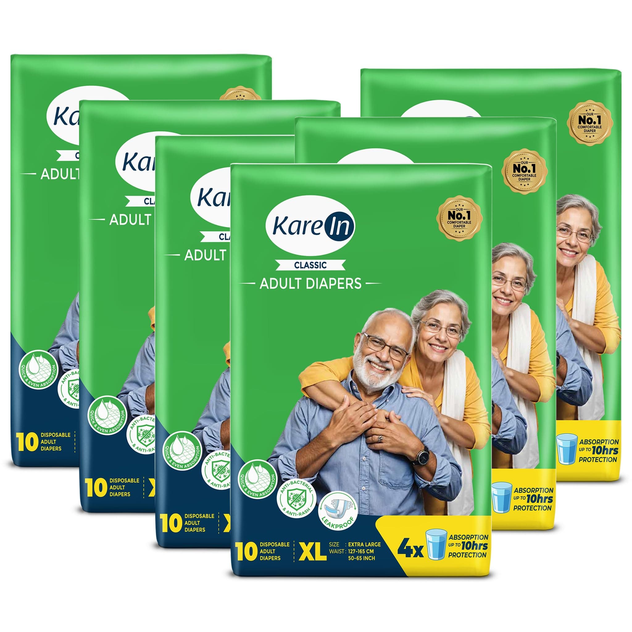 KareIn Classic Adult Diaper Tape XL Size, Extra Large, Waist (127-165 cm 50'-65'), 60 Unit, Long Protection Hour, Unisex, Quick & Even Absorption, Leakproof, Odour Control, Wetness Indicator