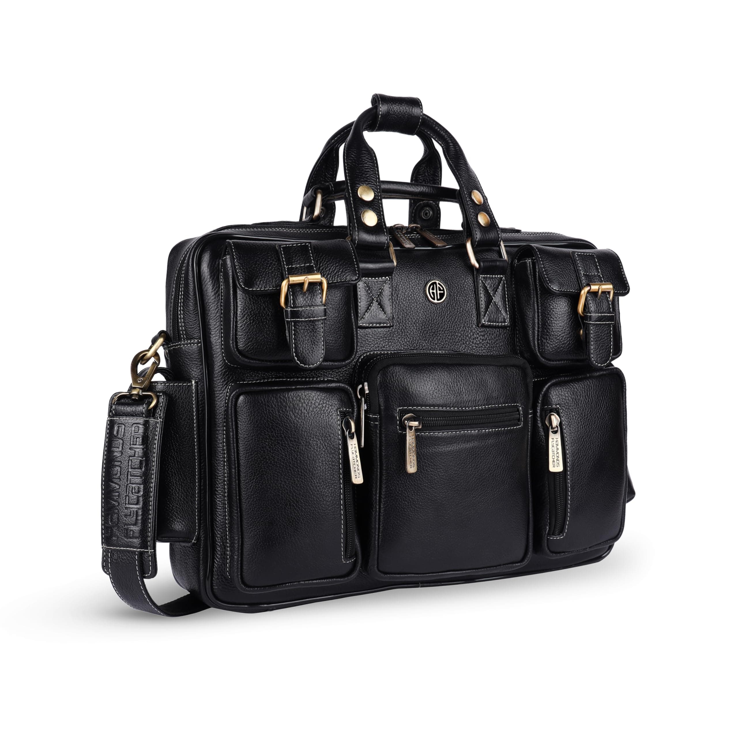 HAMMONDS FLYCATCHER Genuine Leather Office Bag for Men with Adjustable Shoulder Strap - 15.6 Inch Laptop Bag for Men - Water Resistant, 1 Year Warranty - Office, Travel, Daily Use - Black
