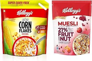 Kellogg's Combo, Kellogg's Muesli with 21% Fruit and Nut Pouch, 500 g and Kellogg's Corn Flakes Original, 1.2 kg