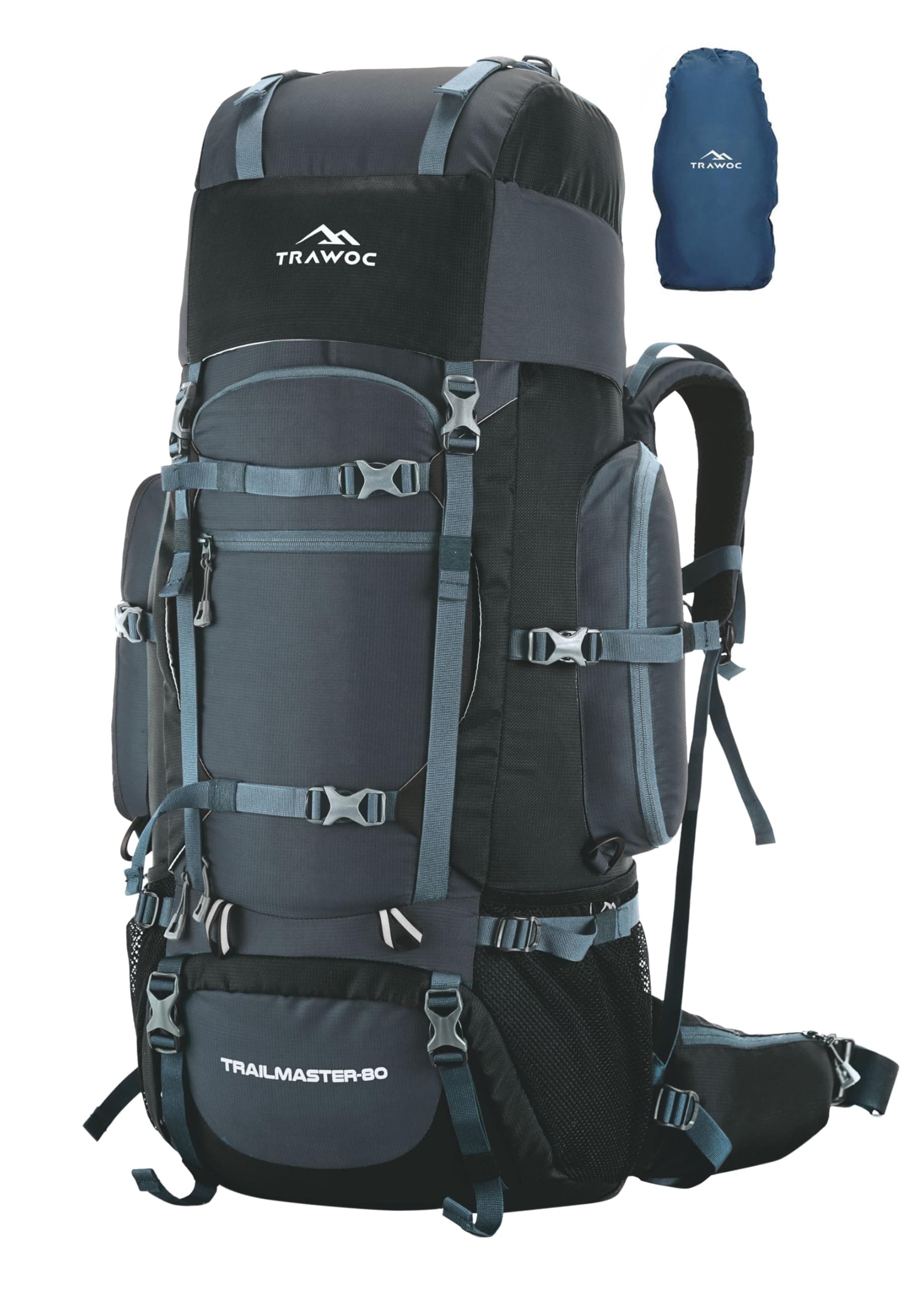 TRAWOC TRAILMASTER 80L Rucksack Bag for Men & Women, Large Water Resistant Trekking Hiking Bag Travel Backpack, 3 Year Warranty