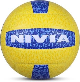 Nivia G-2020 Volleyball, Match Ball, 18 Panels, PU Leather Pasted with Grainy & Dimpled Texture, to Play on All Indoor & Outdoor Surfaces (Size - 4, Yellow/Blue)