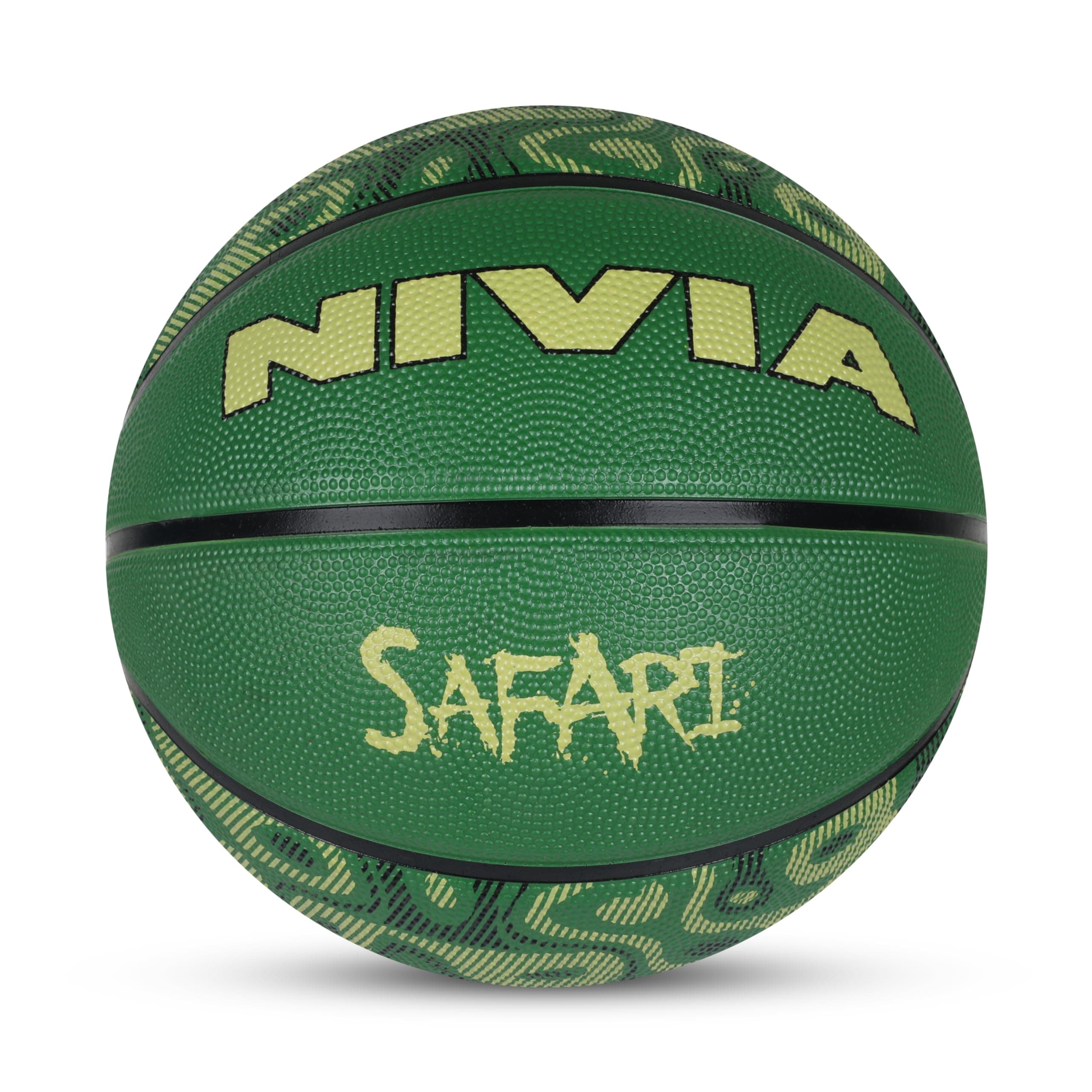 Nivia Safari Basketball, As per Basic Standard, 8 Panels, Molded Durable Rubber Cover with Pebbled Texture, Butyl Threadwounded Bladder, Made for Beginners, to Play on All Indoor & Outdoor Surfaces
