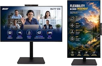 Acer B277 D6 27 Inch IPS Full HD Backlit LED LCD Monitor I IR 5M Adjustable Webcam with Human Presence Detection, 120Hz, Height Adjustment and Pivot, HDMI, VGA, DP, USB 3.2 HUB I Stereo Speakers
