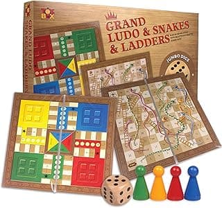 Grand Ludo and Snakes & Ladders Board Game with Jumbo Size Wooden Dice to Play with Kids and Adults