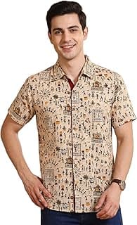 Yash Gallery Men's Cotton Warli Print Shirt Collar Regular Shirt