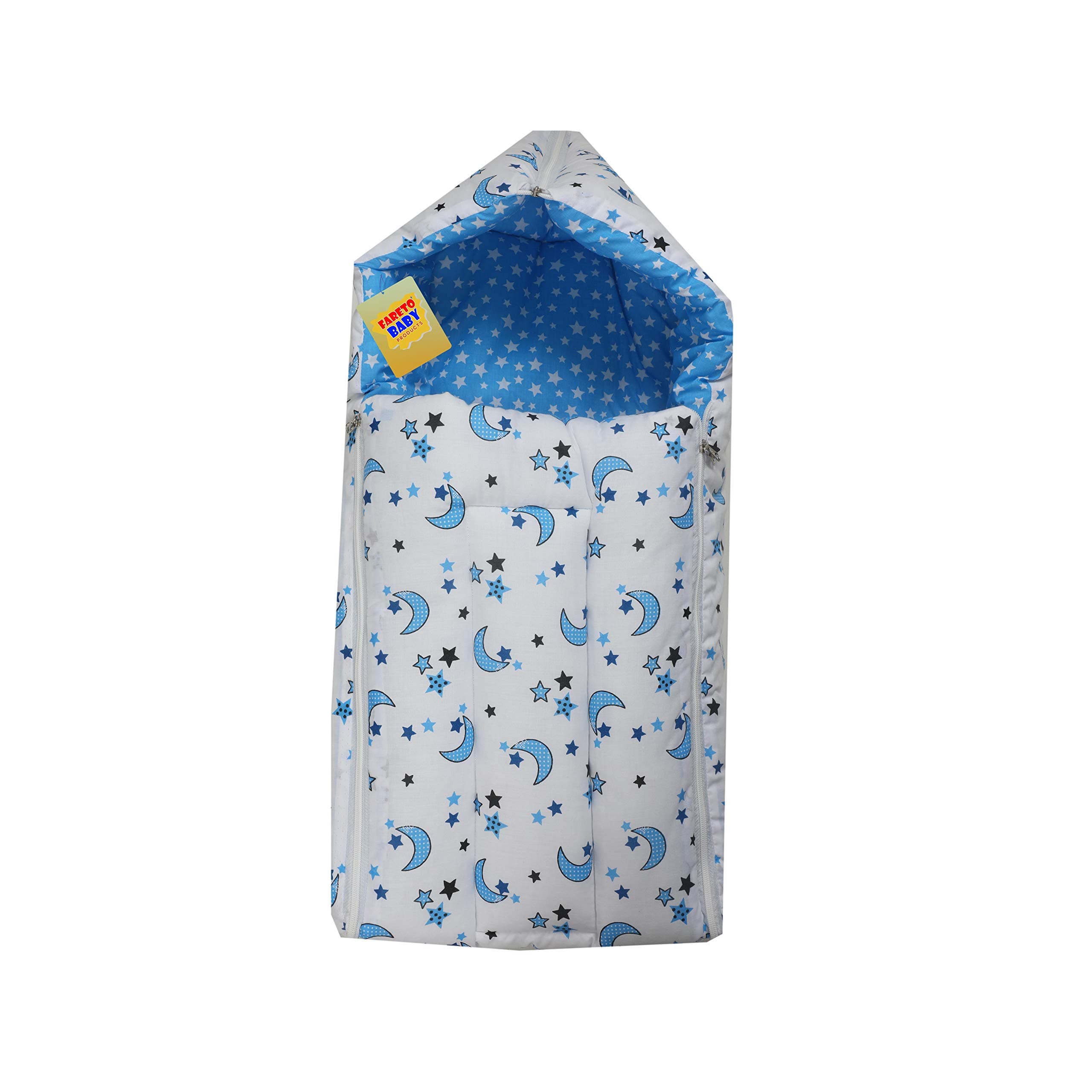 Infantbond Baby 3 in 1 Carry Bag Cum Sleeping Bag Cum Mattress(0-8 Months) (Blue Moon & Star, Cotton, Lightweight)