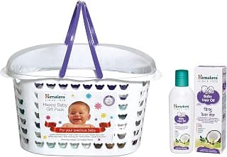 Himalaya Baby Gift Pack Basket,Pack of 1 Set,White & Himalaya Baby Hair Oil 200 ml(1 Count)