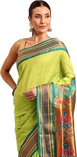 Varkala Silk Sarees Maharani Paithani Saree 5.5 Meter Silk Blend with Copper Zari Peacock Pallu & Unstitched Blouse Piece | Traditional Ethnic Wear Saree for Wedding, Festive & Party Occasion