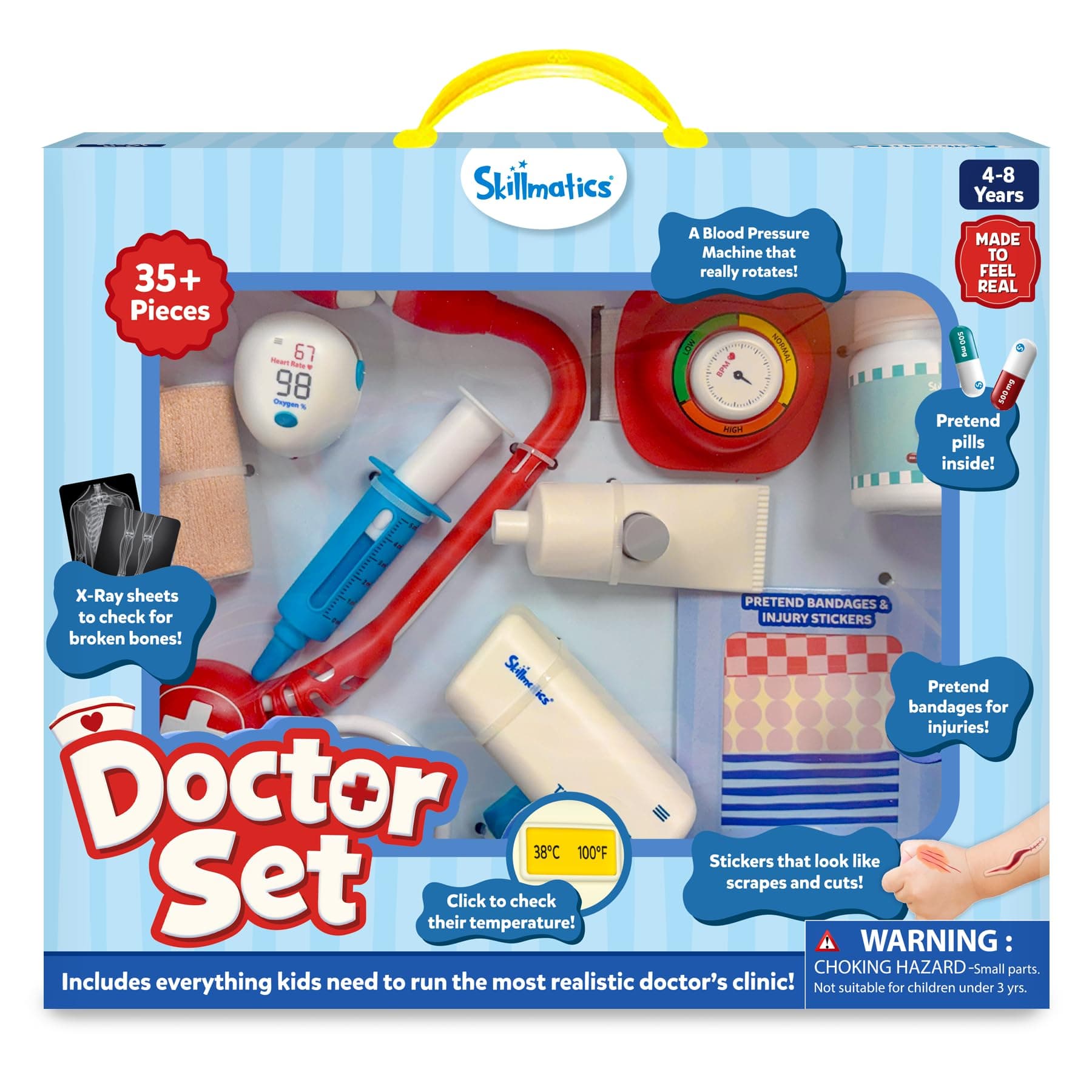 Skillmatics Doctor Set for Kids – 35+ Piece Pretend Play Medical Kit with Interactive Tools, Thermometer, BP Monitor, X-Ray Sheets & Prescription Pad, Role Play Toy, Gift for Ages 4, 5, 6, 7, 8