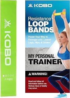 Kobo AC-35 Resistance Loop Band 2" Wide for Latex Squats, Hips & Glutes, Yoga, Crossfit, Stretching, Strength Training, Physical Therapy for Men & Women - Includes Travel Bag & Workout Guide Booklet, Tension 5 - 10 LBS (Green), With Workout Guide Booklet