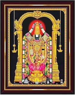 Pavan Photo Laminations Tirupati Balaji Lakshmi Venkateshwara Swamy Wall Painting Framed Home Decor (Wood,Acrylic,Brown,Small Size,6x8 Inch) B443S