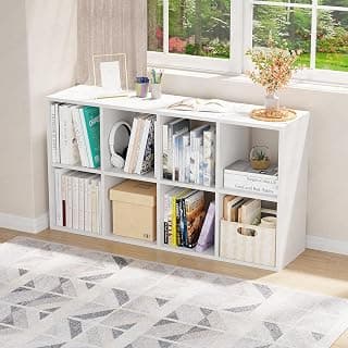 Lukzer 8-Shelf Engineered Wood Bookshelf Storage Organizer | Open Cube Cabinet for Living Room, Kitchen, Office, Home Use | White Finish | MR-009, 110x60x28cm | DIY Assembly with Detachable Components