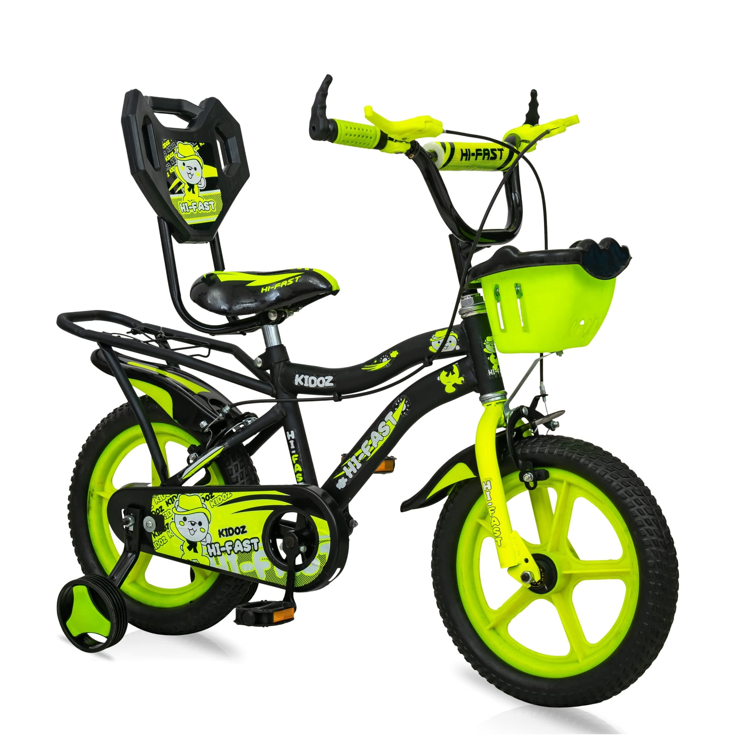 HI-Fast Kidoz Fun and Easy-Ride 14 Inch Cycles for Kids Ages 2-5 Years with Training Wheels and 95% Assembled, Rigid, Green