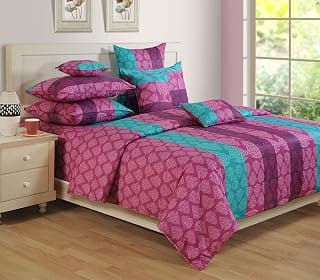 Swayam Pure Cotton Single Bedsheet with 1 Pillow Covers | Size 60 x 90 inch | 200 TC | Ethnic Motifs Design | Soft Breathable Bed Sheet | Comfortable & Durable for Bedroom - Purple