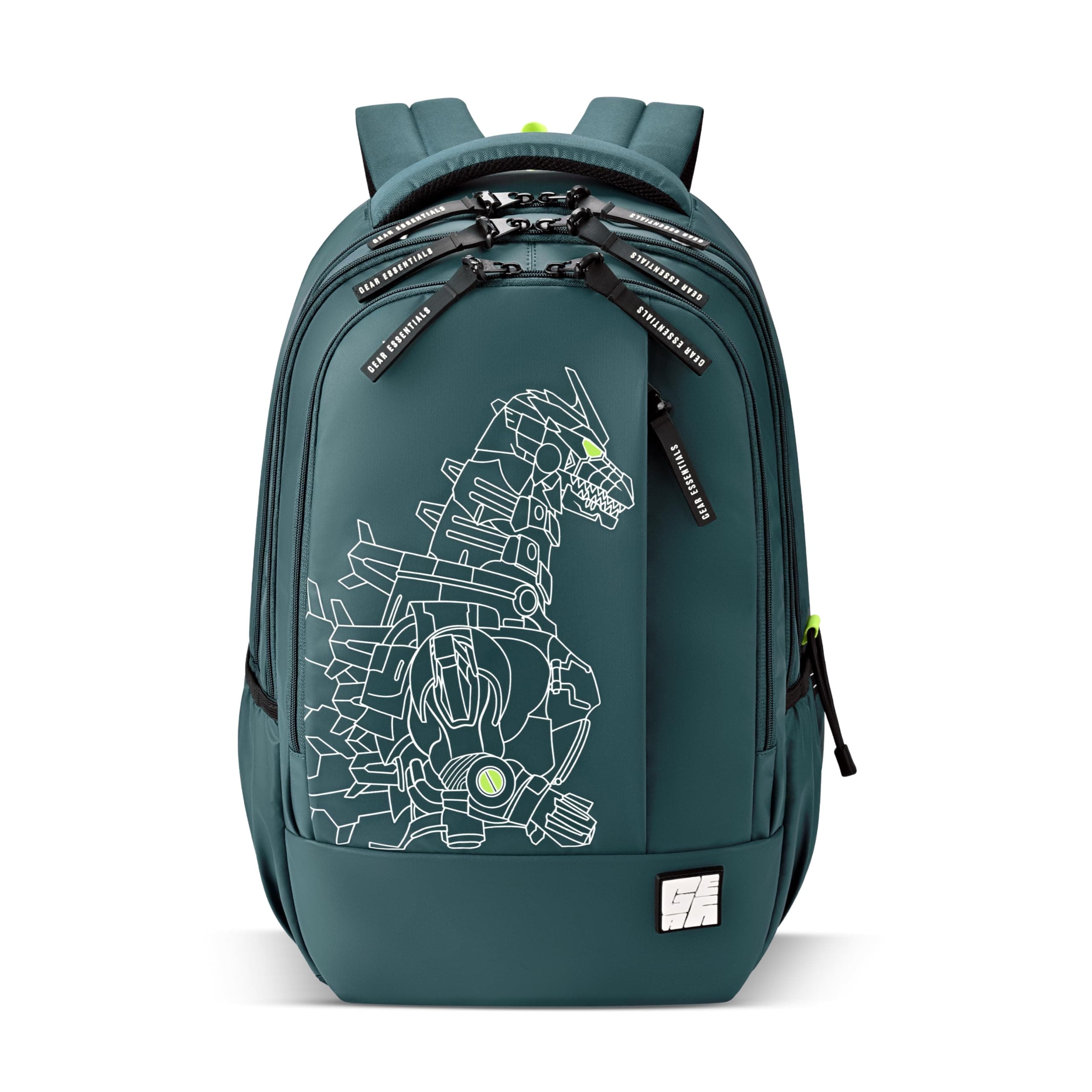 Gear Fiction 1 4 Compartment Backpack 17"/29L Medium Water Resistant School Bag/Casual Backpack/Daypack/Kids Bag for Boys/Girls (Green-Green)