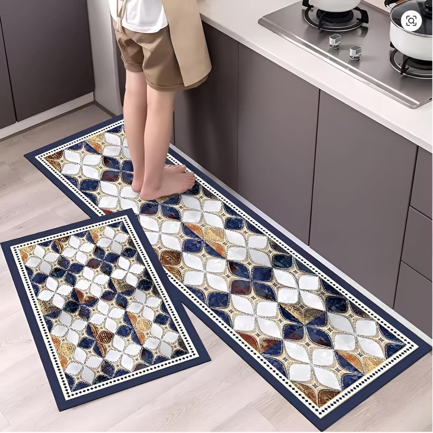 ShreeVoke Anti-Skid Kitchen Mat for Floor | Waterproof & Oil-Resistant Runner Rug for Kitchen, Hallway & Home | Soft Cushioned Anti-Fatigue Standing Mat with Floral Design (Colour-3)