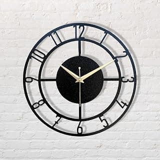 Metal Wall Clock for Antique Bedroom, Living Room Office,Hotels, Premium and Stylish Big Size Wall Clocks for Living Room Art, Home Decoration Items(40 cm,Black)